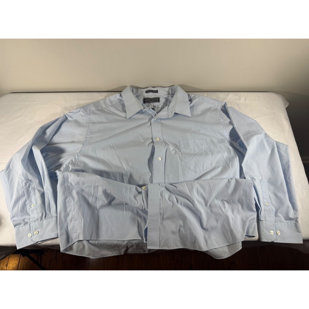 David Taylor Mens Light Blue Long Sleeve Button Down Dress Shirt 20 34/35